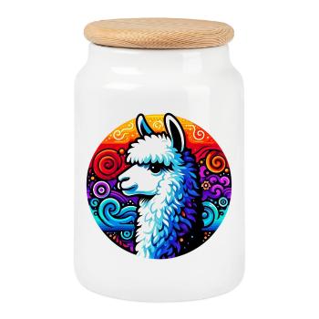 Alpaca - Cookie Jar with Wooden Lid - white - Front