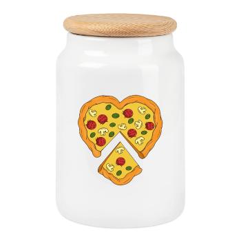 Pizza en forme de cœur - Boîte à biscuits avec couvercle en bois - blanc - Devant