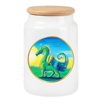 Dragon Farah - Sonja Ariel von Staden - Cookie Jar with Wooden Lid - white - Front