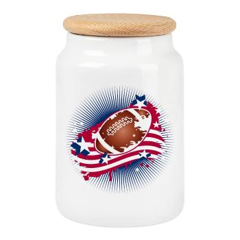 Football Graffiti Motif with American Flag - Cookie Jar with Wooden Lid - white - Front