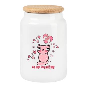 Cat heart Valentine's design with love - Cookie Jar with Wooden Lid - white - Front