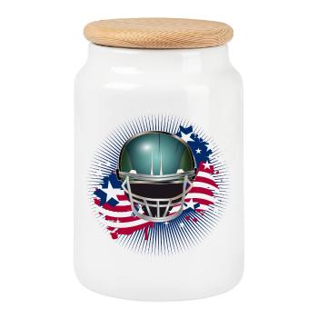 Football Helmet with American Flag - Cookie Jar with Wooden Lid - white - Front