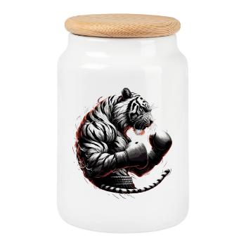 Tiger Boxer Kämpfer Boxen Geschenk - Keksdose mit Holzdeckel - Weiß - Vorne