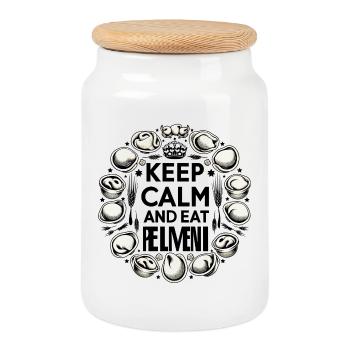 Keep Calm and Eat Pelmeni Russian Gift - Cookie Jar with Wooden Lid - white - Front