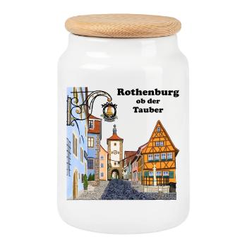 Rothenburg ob der Tauber, Bavaria, Drawing - Cookie Jar with Wooden Lid - white - Front