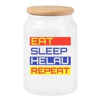 EAT SLEEP HELAU REPEAT Design - Cookie Jar with Wooden Lid - white - Front
