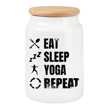 Yoga Daily Routine - Cookie Jar with Wooden Lid - white - Front
