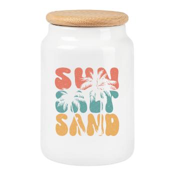 Été - Soleil, sel et sable - Boîte à biscuits avec couvercle en bois - blanc - Devant