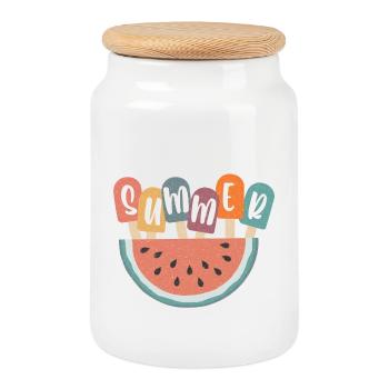 Été - Boîte à biscuits avec couvercle en bois - blanc - Devant