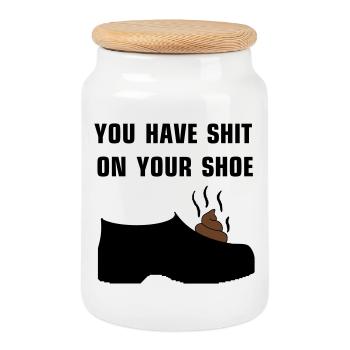 You have shit on your shoe - Cookie Jar with Wooden Lid - white - Front