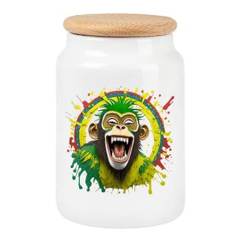 Portrait/Head of Rasta Monkey Bursting Out Laughing - Cookie Jar with Wooden Lid - white - Front