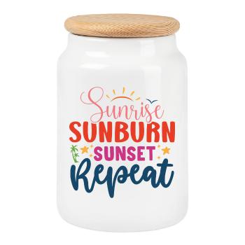 Sunrise, Sunburn, Sunset Repeat - Cookie Jar with Wooden Lid - white - Front