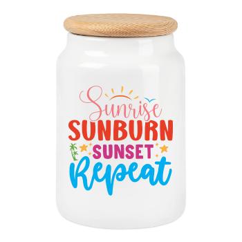 Sunrise, Sunburn, Sunset Repeat - Cookie Jar with Wooden Lid - white - Front