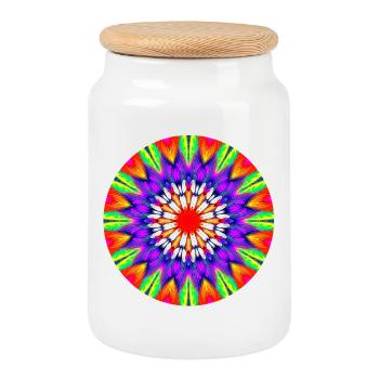 Kaléidoscope Mandala Couleur Rush - Boîte à biscuits avec couvercle en bois - blanc - Devant