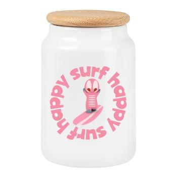 Figurine Kawaii de surf mignonne - Boîte à biscuits avec couvercle en bois - blanc - Devant