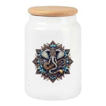 Mandala d’éléphants dans le style steampunk - Boîte à biscuits avec couvercle en bois - blanc - Devant