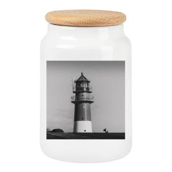 Phare Büsum Dithmarschen Côte de la mer du Nord Poster - Boîte à biscuits avec couvercle en bois - blanc - Devant