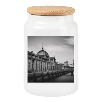 Fischauktionshalle Fischmarkt Hamburg Elbe Poster - Keksdose mit Holzdeckel - Weiß - Vorne