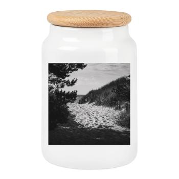 Beach Access West Beach Prerow Baltic Sea Darß Poster - Cookie Jar with Wooden Lid - white - Front
