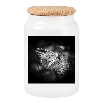 Schmetterling Nahaufnahme Poster Schwarz-Weiß - Keksdose mit Holzdeckel - Weiß - Vorne
