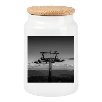 Cable car pillar Feldberg Black Forest Poster Berg - Cookie Jar with Wooden Lid - white - Front