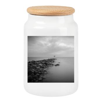 Brise-lames de la mer du Nord Büsum Dithmarschen Poster - Boîte à biscuits avec couvercle en bois - blanc - Devant