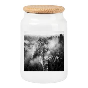 Basteibrücke Sächsische Schweiz Nebel Poster - Keksdose mit Holzdeckel - Weiß - Vorne