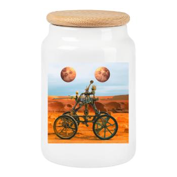 Mars-Rover mit zwei Monde - Keksdose mit Holzdeckel - Weiß - Vorne