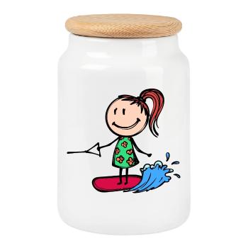 Surf, wakeboard, kitesurf, sports nautiques, ski nautique - Boîte à biscuits avec couvercle en bois - blanc - Devant