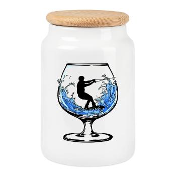 Surfing, Stunt Wakeboard, Kitesurfer, Water Ski - Cookie Jar with Wooden Lid - white - Front