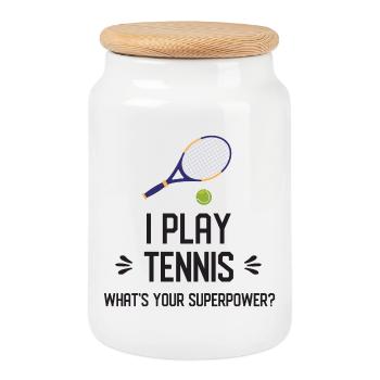 I Play Tennis. What's Your Superpower? - Cookie Jar with Wooden Lid - white - Front