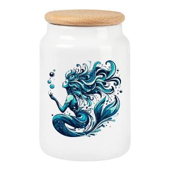 Cadeau de sirène - Boîte à biscuits avec couvercle en bois - blanc - Devant