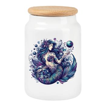 Cadeau de sirène - Boîte à biscuits avec couvercle en bois - blanc - Devant