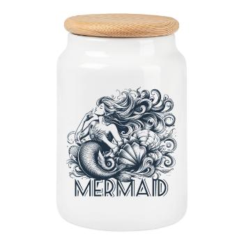 Cadeau de sirène - Boîte à biscuits avec couvercle en bois - blanc - Devant
