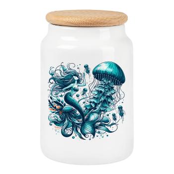 Sirène sirène méduse méduse cadeau - Boîte à biscuits avec couvercle en bois - blanc - Devant
