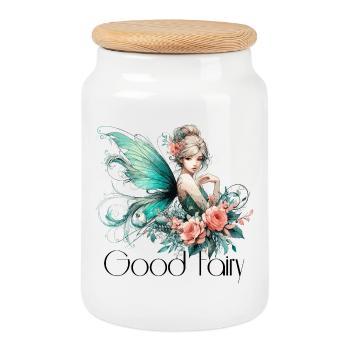 Cadeau de fée marraine - Boîte à biscuits avec couvercle en bois - blanc - Devant