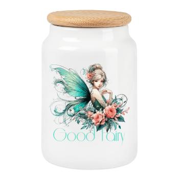 Cadeau de fée marraine - Boîte à biscuits avec couvercle en bois - blanc - Devant