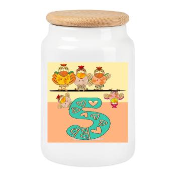 5. Children's Birthday Party - Chicken Coop Chickens - Cookie Jar with Wooden Lid - white - Front