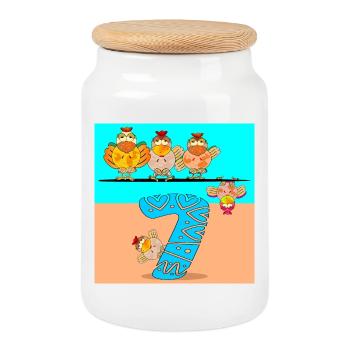 7th Birthday Schoolchild - Chicken Coop Poultry - Cookie Jar with Wooden Lid - white - Front