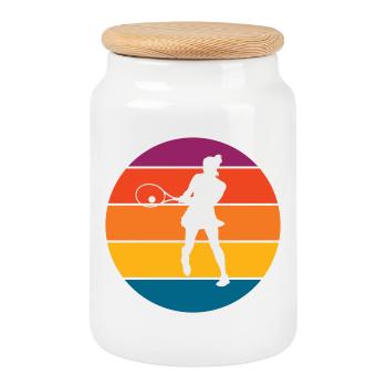 Tennis - Cookie Jar with Wooden Lid - white - Front