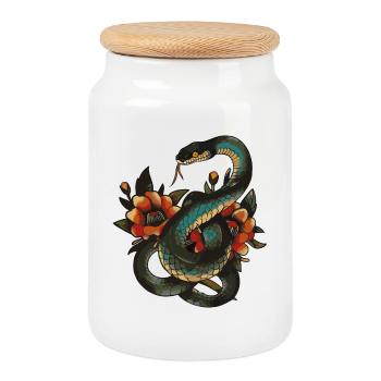Mystic Snake with Floral Accents - Cookie Jar with Wooden Lid - white - Front