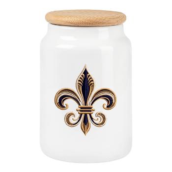 Elegant Fleur-de-Lis Embroidery Tee - Cookie Jar with Wooden Lid - white - Front
