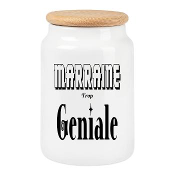 Marraine Trop Géniale - Boîte à biscuits avec couvercle en bois - blanc - Devant