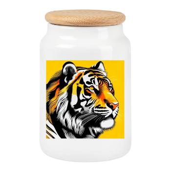 Tiger Pop Art - Keksdose mit Holzdeckel - Weiß - Vorne