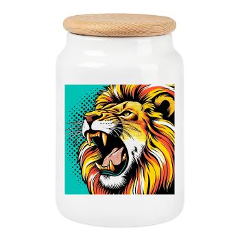 Lion Pop Art - Boîte à biscuits avec couvercle en bois - blanc - Devant