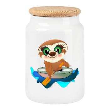 KIDS KAYAK CANOE SLOTH - Cookie Jar with Wooden Lid - white - Front