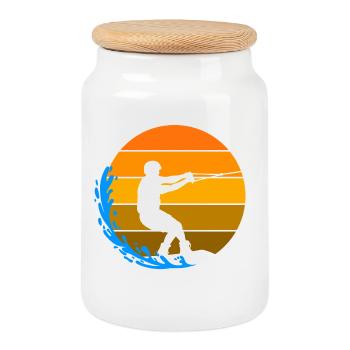 Wakeboard Welle Wasserski Wellenreiten Surfen - Keksdose mit Holzdeckel - Weiß - Vorne