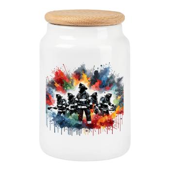 Des héros des pompiers dans une pluie de couleurs - Boîte à biscuits avec couvercle en bois - blanc - Devant