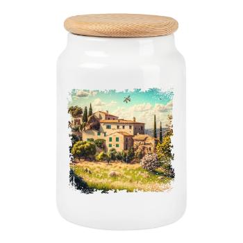 Paysage méditerranéen ensoleillé avec de vieilles maisons - Boîte à biscuits avec couvercle en bois - blanc - Devant