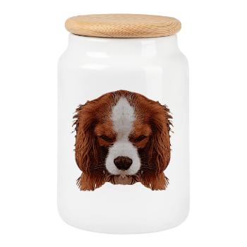 süße tierfotos, Cavalier King Charles Spaniel - Keksdose mit Holzdeckel - Weiß - Vorne